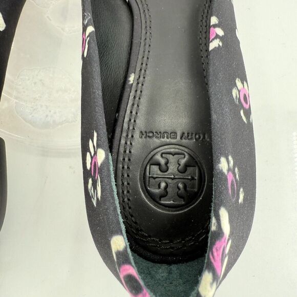 Tory Burch Rosalind Ballet Flats Women's Size 5 Black Floral Satin Bow Pointed - Picture 8 of 16